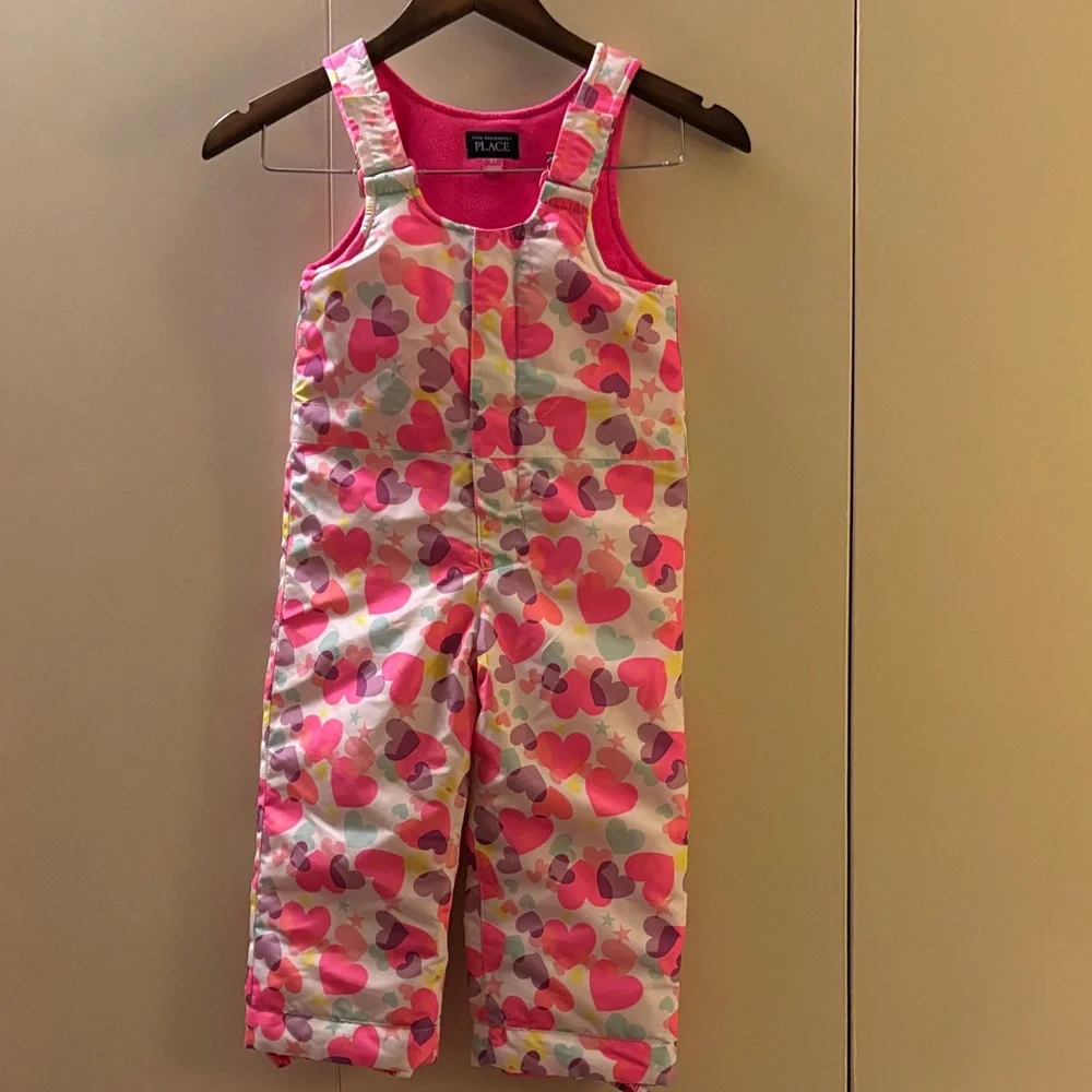 The Children's Place Colorful Heart Print Overall Snowsuit